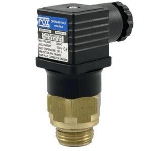 Thermostat TM Series switch installed on a brass valve with a black adjustment knob.